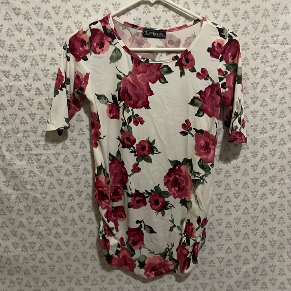 floral long shirt with ruffles on side
